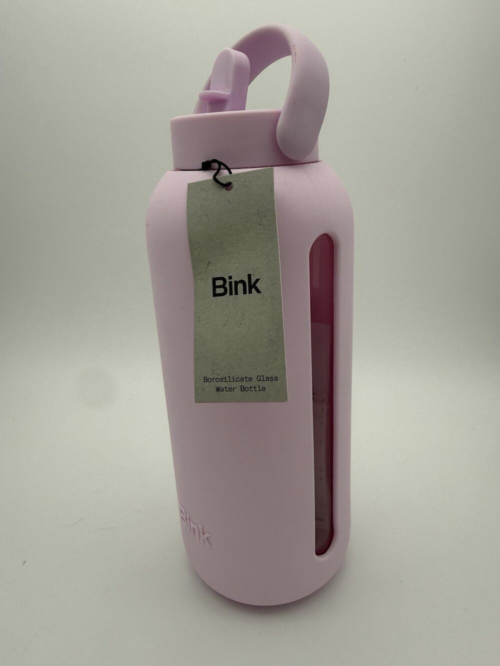 Bink 36 oz Big Water Bottle Flip Cap Lid w/straw Oyster Pink Borosilicate Glass